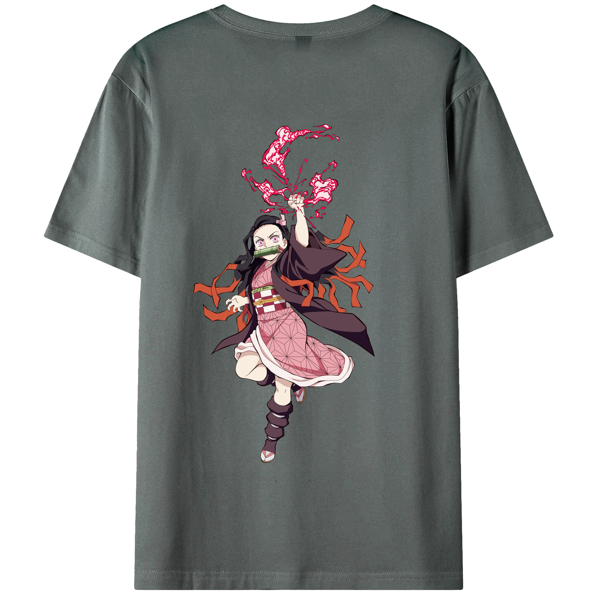 （画像用） 鬼滅の刃（きめつのやいば）竈門 禰󠄀豆子／かまど ねずこ Kamado Nezuko 綿100％半袖Tシャツ（背面プリント）